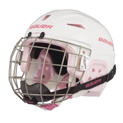 Bauer Lil' Sport Youth Hockey Helmet & Cage Combo, White & Pink