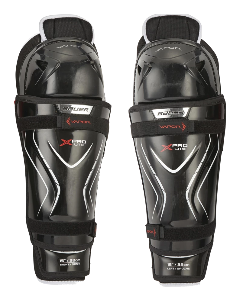 Bauer Vapor X Pro Lite Junior Hockey Shin Guards With Tapered Fit, Hyperlite HD Foam, Black