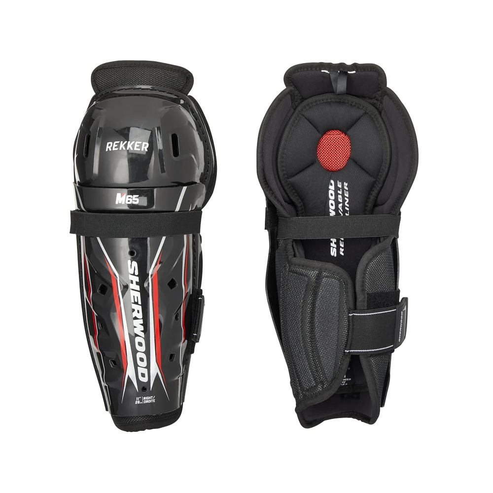 Sherwood REKKER M65 Junior Hockey Shin Guards, Black - Image 2